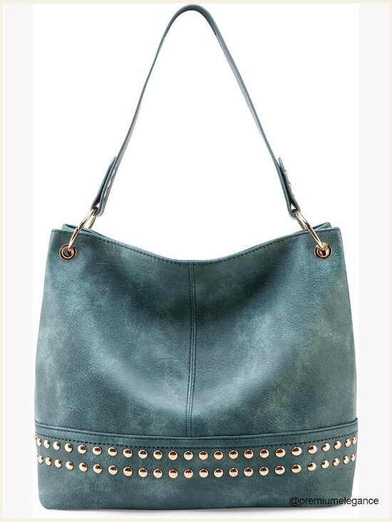 Handbags - Large Vegan Leather Hobo Bag with Zipper, Shoulder Purse